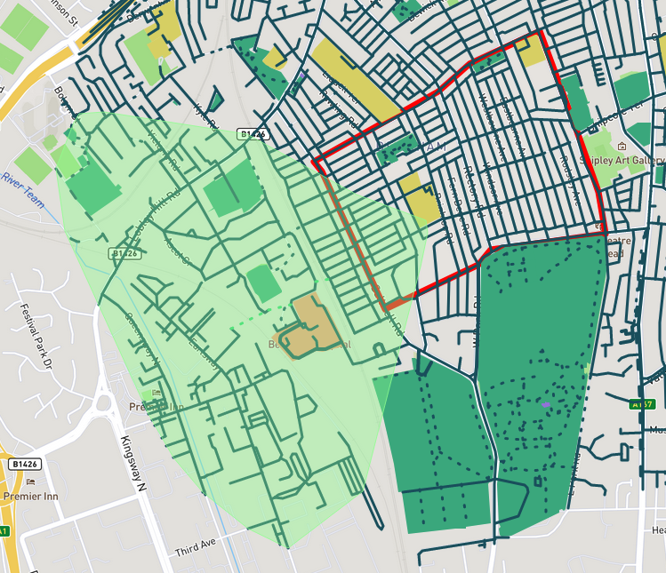 Effect on 15-minute walking distance